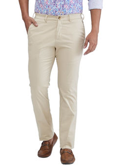 ColorPlus - Slim Fit Solid Medium Fawn Casual Trouser