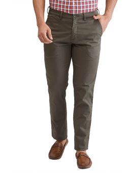 ColorPlus - Slim Fit Solid Dark Green Casual Trouser