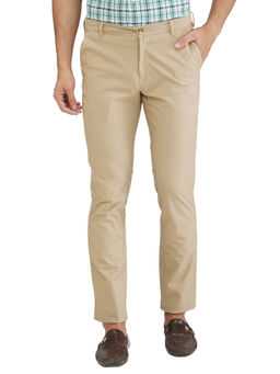 ColorPlus - Slim Fit Solid Medium Khaki Casual Trouser