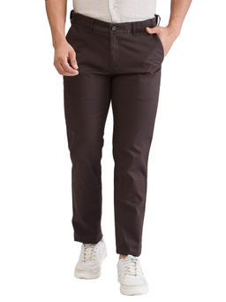 ColorPlus - Slim Fit Solid Dark Brown Casual Trouser