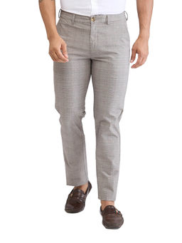 ColorPlus - Slim Fit Checkered Medium Grey Casual Trouser