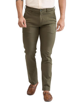 ColorPlus - Slim Fit Solid Dark Green Casual Trouser