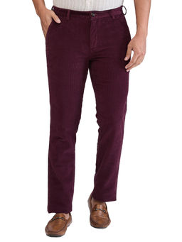 ColorPlus - Slim Fit Textured Dark Maroon Casual Trouser