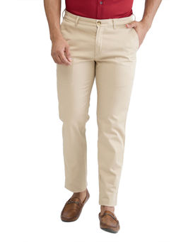 ColorPlus - Slim Fit Solid Medium Khaki Casual Trouser