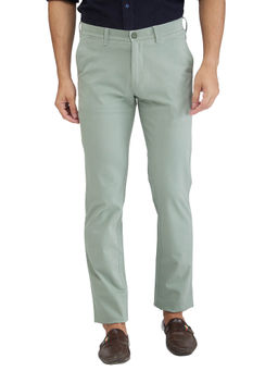 ColorPlus - Slim Fit Solid Medium Green Casual Trouser