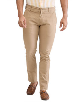 ColorPlus - Super Slim Fit Solid Medium Khaki Casual Trouser