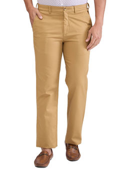 ColorPlus - Regular Fit Solid Medium Khaki Casual Trouser