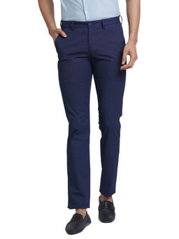 Park Avenue - Super Slim Fit Textured Dark Blue Casual Trouser