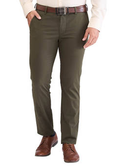 Park Avenue - Super Slim Fit Solid Dark Green Casual Trouser