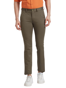 Park Avenue - Super Slim Fit Solid Woven Design Dark Green Casual Trouser