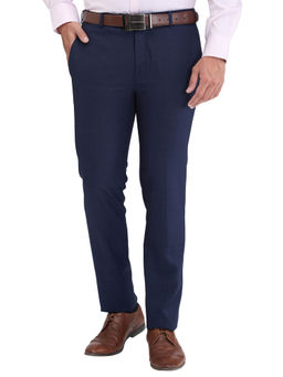 Park Avenue - Super Slim Fit Checkered Dark Blue Formal Trouser