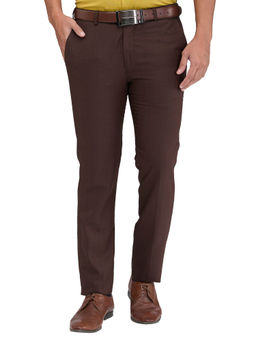 Park Avenue - Super Slim Fit Checkered Dark Brown Formal Trouser