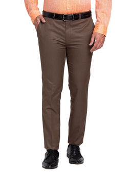 Park Avenue - Super Slim Fit Solid Dark Brown Formal Trouser