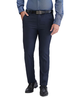 Park Avenue - Super Slim Fit Checkered Dark Blue Formal Trouser