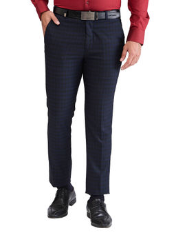Park Avenue - Super Slim Fit Checkered Dark Navy Blue Formal Trouser