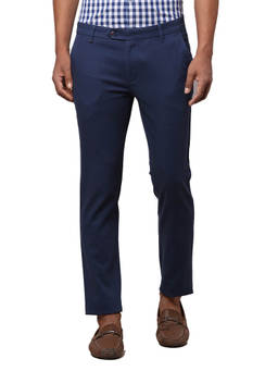 Raymond - Contemporary Fit Solid Dark Blue Casual Trouser