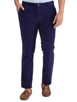 Raymond - Slim Fit Solid Medium Blue Casual Trouser