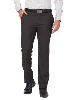 Raymond - Slim Fit Checkered Dark Brown Formal Trouser