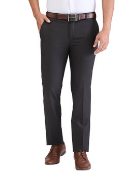 Raymond - Slim Fit Striped Dark Grey Formal Trouser