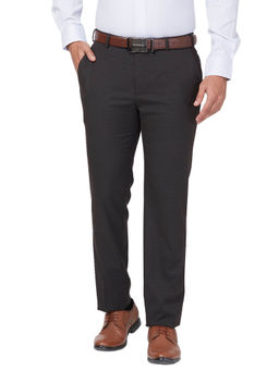 Raymond - Slim Fit Solid Dark Brown Formal Trouser