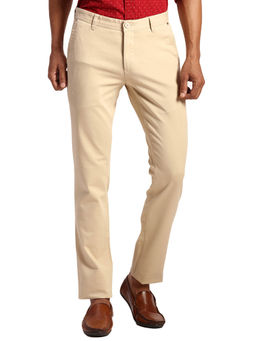 Parx - Super Slim Fit Solid Light Fawn Khaki Casual Trouser