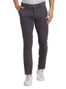 Parx - Super Slim Fit Solid Dark Grey Casual Trouser