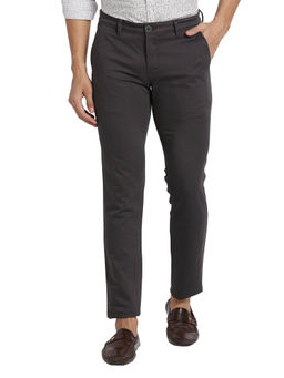 Parx - Super Slim Fit Printed Dark Charcoal Casual Trouser