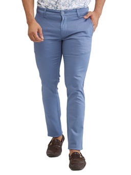 Parx - Super Slim Fit Solid Medium Blue Casual Trouser
