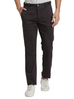 Parx - Slim Fit Solid Dark Charcoal Casual Trouser