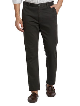 Parx - Slim Fit Solid Dark Green Casual Trouser