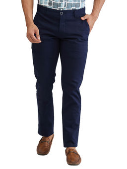 Parx - Tapered Fit Solid Dark Blue Casual Trouser