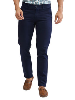 Parx - Tapered Fit Solid Dark Blue Casual Trouser