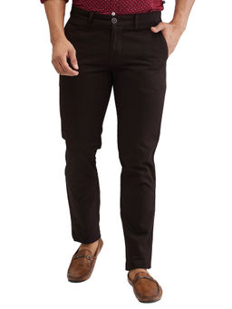 Parx - Tapered Fit Solid Dark Brown Casual Trouser