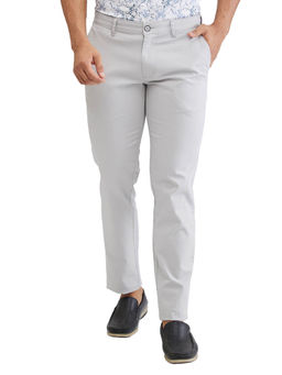 Parx - Tapered Fit Solid Light Grey Casual Trouser