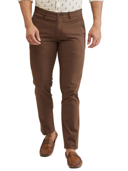 Parx - Tapered Fit Solid Dark Brown Casual Trouser