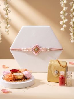 ADIVA - Pink Floral Pearl Rakhi Gift Set