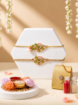 ADIVA - Handmade Pink Green Floral Bhai Bhabhi Rakhi Gift Set