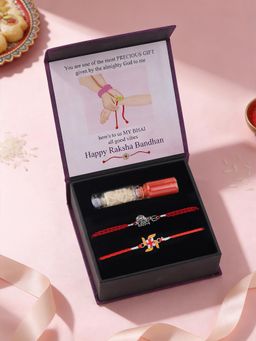 Ornate Jewels - 925 Silver Shiv Trishul and Swastik Thread Rakhi with Roli Chawal (Pack Of 2)