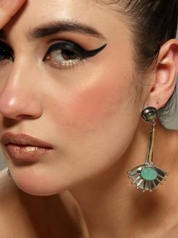 VENI - Gold-Plated Artificial Stones Studded Tasselled Quirky Shaped Drop Earrings