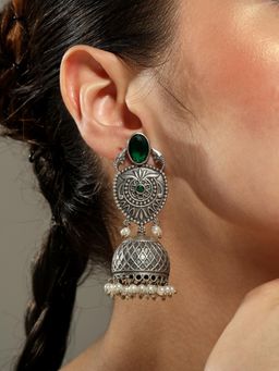 VENI - Green Circular Jhumkas Earrings