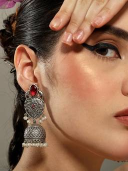 VENI - Maroon Circular Jhumkas Earrings
