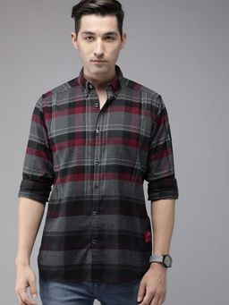 The Bear House - Ardor Edition Men Maroon & Grey Slim Fit Checked Flannel Casual Shirt