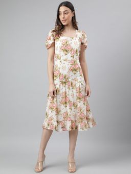 Latin Quarters - Red Square Neck Half Sleeves Midi Dresses For Casual