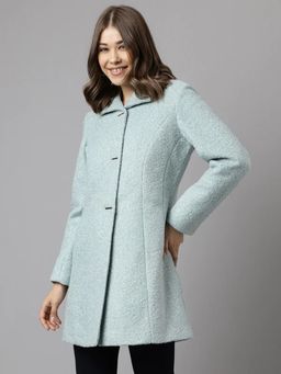 Latin Quarters - Full Sleeves Solid Long Green Coat