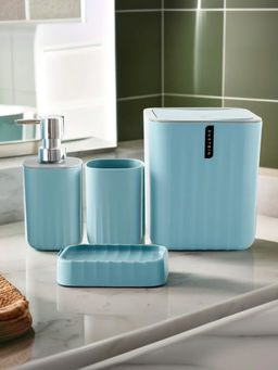 UMAI - 4Pc Wave Pattern Bathroom Accessories Set Blue