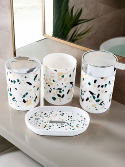 UMAI - 4Pc Printed Bathroom Accessories Set Terrazzo White
