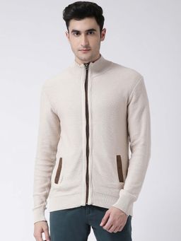 Club York - Men Beige Self Design Cardigan
