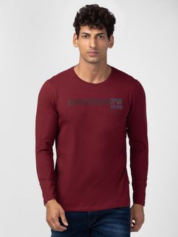 Spykar - Maroon Round Neck Full Sleeves Blended T-Shirt For Men