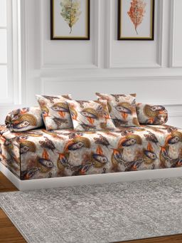 ARRABI - Off-White Ethnic Handwoven Chenille Diwan Set of 6 (Double)