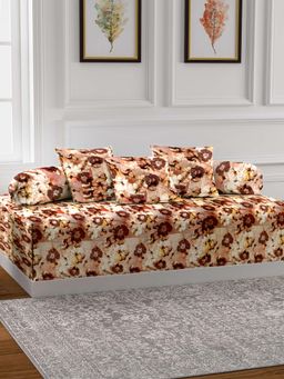 ARRABI - Brown Floral Handwoven Chenille Diwan Set of 6 (Double)